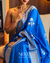 Load image into Gallery viewer, COBALT BLUE BANARASI KATAN SILK SAREE BSF21-10 - NEITEE