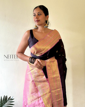Load image into Gallery viewer, BLACK WITH PASTEL PINK KANCHIVARAM SILK SAREE KS25-10 - NEITEE