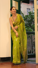 Load image into Gallery viewer, LIME GREEN ORGANZA SILK SAREE OSO24-2 - NEITEE