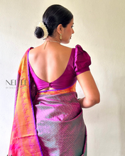 Load image into Gallery viewer, DOUBLE SHADE BROWN KHATTAM WITH PEACH PURPLE BORDER KS25-8 - NEITEE