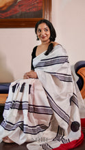 Load image into Gallery viewer, BLACK AND WHITE WITH RED PURE SILK SAREE CSA24-3 - NEITEE