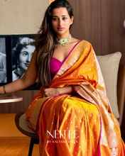 Load image into Gallery viewer, MANGO ORANGE PINK HUE SEMI SATIN BANARASI SSB25-5 - NEITEE