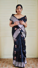 Load image into Gallery viewer, BLACK WITH SILVER AND BABY PINK BOOTAS CHANDERI SILK SAREE CSA24-7 - NEITEE