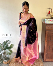 Load image into Gallery viewer, BLACK WITH PASTEL PINK KANCHIVARAM SILK SAREE KS25-10 - NEITEE