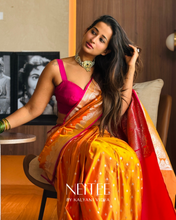 Load image into Gallery viewer, MANGO ORANGE PINK HUE SEMI SATIN BANARASI SSB25-5 - NEITEE