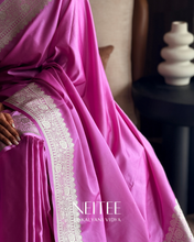 Load image into Gallery viewer, LILAC PINK SEMI SATIN BANARASI SAREE SSB25-4 - NEITEE