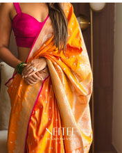 Load image into Gallery viewer, MANGO ORANGE PINK HUE SEMI SATIN BANARASI SSB25-5 - NEITEE