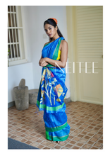 Load image into Gallery viewer, BRIGHT BLUE PURE MUSLIN JAMDANI SAREE JSJ24-8 - NEITEE