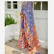 Load image into Gallery viewer, CYAN BLUE BUTTERFLY BENGAL COTTON SAREE BCA24-3 - NEITEE