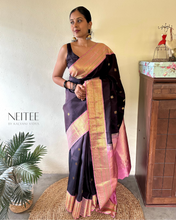Load image into Gallery viewer, BLACK WITH PASTEL PINK KANCHIVARAM SILK SAREE KS25-10 - NEITEE