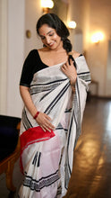 Load image into Gallery viewer, BLACK AND WHITE WITH RED PURE SILK SAREE CSA24-3 - NEITEE