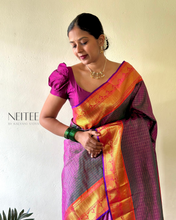 Load image into Gallery viewer, DOUBLE SHADE BROWN KHATTAM WITH PEACH PURPLE BORDER KS25-8 - NEITEE