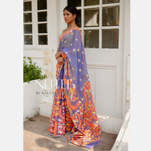 Load image into Gallery viewer, CYAN BLUE BUTTERFLY BENGAL COTTON SAREE BCA24-3 - NEITEE