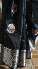 Load image into Gallery viewer, BLACK WITH SILVER AND BABY PINK BOOTAS CHANDERI SILK SAREE CSA24-7 - NEITEE