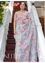 Load image into Gallery viewer, LIGHT GREY PURE MUSLIN JAMDANI SAREE JSJ24-6 - NEITEE