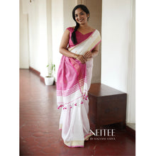 Load image into Gallery viewer, WHITE AND PINK BENGAL COTTON SAREE BCA24-11 - NEITEE