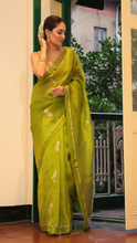 Load image into Gallery viewer, LIME GREEN ORGANZA SILK SAREE OSO24-2 - NEITEE