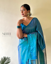 Load image into Gallery viewer, PEACOCK BLUE KANCHIVARAM SILK SAREE KS25-2 - NEITEE