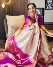 Load image into Gallery viewer, GREY JAAL BODY WITH VIBRANT PURPLE KANCHIVARAM SAREE KS25-13 - NEITEE