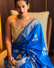Load image into Gallery viewer, COBALT BLUE BANARASI KATAN SILK SAREE BSF21-10 - NEITEE