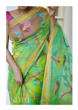 Load image into Gallery viewer, GREEN PINK PURE MUSLIN JAMDANI SAREE JSJ24-10 - NEITEE