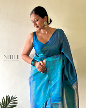Load image into Gallery viewer, PEACOCK BLUE KANCHIVARAM SILK SAREE KS25-2 - NEITEE