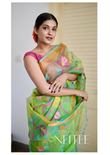Load image into Gallery viewer, GREEN PINK PURE MUSLIN JAMDANI SAREE JSJ24-10 - NEITEE