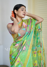 Load image into Gallery viewer, GREEN PINK PURE MUSLIN JAMDANI SAREE JSJ24-10 - NEITEE