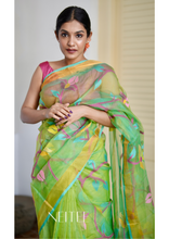 Load image into Gallery viewer, GREEN PINK PURE MUSLIN JAMDANI SAREE JSJ24-10 - NEITEE