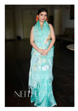 Load image into Gallery viewer, LIGHT TURQUOISE AND WHITE LOTUS PURE MUSLIN JAMDANI JSJ24-12 - NEITEE