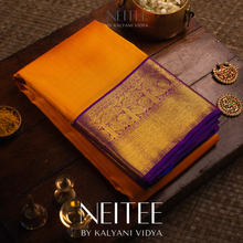 Load image into Gallery viewer, ORANGE WITH PURPLE KANCHIVARAM SILK SAREE KS25-1 - NEITEE
