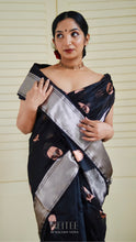 Load image into Gallery viewer, BLACK WITH SILVER AND BABY PINK BOOTAS CHANDERI SILK SAREE CSA24-7 - NEITEE