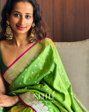 Load image into Gallery viewer, PARROT GREEN SEMI SATIN BANARASI SAREE SSB25-1 - NEITEE