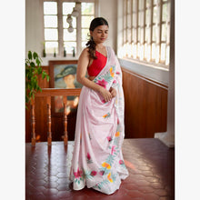 Load image into Gallery viewer, WHITE WITH RED-YELLOW FOLRALS COTTON SAREE KDM24-8 - NEITEE