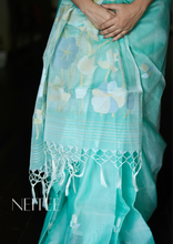 Load image into Gallery viewer, LIGHT TURQUOISE AND WHITE LOTUS PURE MUSLIN JAMDANI JSJ24-12 - NEITEE