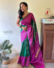 Load image into Gallery viewer, DARK GREEN WITH RANI PINK KANCHIVARAM SILK SAREE KS25-7 - NEITEE