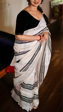 Load image into Gallery viewer, BLACK AND WHITE WITH RED PURE SILK SAREE CSA24-3 - NEITEE