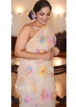 Load image into Gallery viewer, IVORY WITH MULTI COLOURED JAAL PURE MUSLIN JAMDANI JSJ24-11 - NEITEE