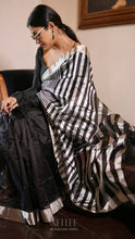Load image into Gallery viewer, BLACK AND SILVER ZARI CHANDERI SILK SAREE CSA24-5 - NEITEE