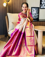 Load image into Gallery viewer, GREY JAAL BODY WITH VIBRANT PURPLE KANCHIVARAM SAREE KS25-13 - NEITEE