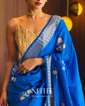 Load image into Gallery viewer, COBALT BLUE BANARASI KATAN SILK SAREE BSF21-10 - NEITEE