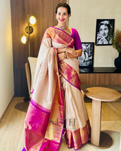 Load image into Gallery viewer, GREY JAAL BODY WITH VIBRANT PURPLE KANCHIVARAM SAREE KS25-13 - NEITEE