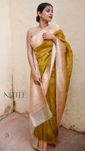 Load image into Gallery viewer, OLIVE GREEN AND BEIGE TISSUE SILK SAREE TSA24-3 - NEITEE