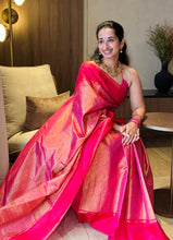 Load image into Gallery viewer, TISSUE PEACH ORGANZA KANCHIVARAM SILK SAREE KS25-9 - NEITEE