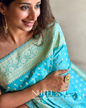 Load image into Gallery viewer, SKY BLUE DOUBLE SHADE SEMI SATIN BANARASI SAREE SSB25-2 - NEITEE