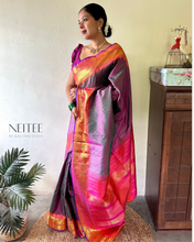 Load image into Gallery viewer, DOUBLE SHADE BROWN KHATTAM WITH PEACH PURPLE BORDER KS25-8 - NEITEE