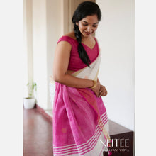 Load image into Gallery viewer, WHITE AND PINK BENGAL COTTON SAREE BCA24-11 - NEITEE
