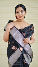 Load image into Gallery viewer, BLACK WITH SILVER AND BABY PINK BOOTAS CHANDERI SILK SAREE CSA24-7 - NEITEE