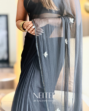 Load image into Gallery viewer, BLACK CHIFFON SAREE CF26-1 - NEITEE