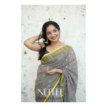 Load image into Gallery viewer, GREY AND YELLOW BENGAL COTTON SAREE BCA24-5 - NEITEE